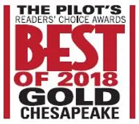 The Pilot's Readers' Choice Awards Best of 2018 Gold Chesapeake badge with bold red and black text.