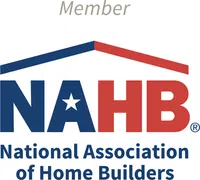 NAHB logo with blue and red lettering and a house roof outline representing National Association of Home Builders