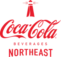 Coca-Cola Beverages Northeast logo with red script text and a red lighthouse icon above the brand name.