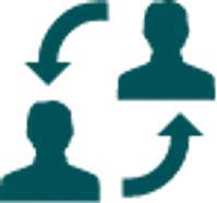 Two silhouettes connected by curved arrows symbolizing communication or connection between people.