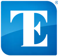 Blue square logo with a large black letter E inside and registered trademark symbol
