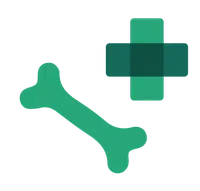 Green bone and medical cross icon symbolizing veterinary care or pet health services.