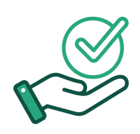 Illustration of a hand holding a circle with a check mark symbolizing approval or confirmation.