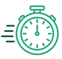 Green stopwatch icon with motion lines indicating speed or quick timing on a black background