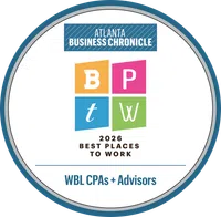 2026 Best Places to Work award badge by Atlanta Business Chronicle for WBL CPAs + Advisors
