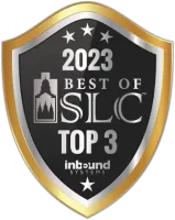 2023 Best of SLC Top 3 award shield with gold and silver border and inbound systems logo