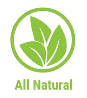 Green leaves icon inside a circle with the text All Natural below representing natural products.