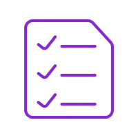 Purple checklist icon on a transparent background showing a document with three check marks