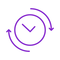 Purple clock icon with circular arrows indicating time passing or refresh cycle on transparent background