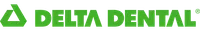 Delta Dental logo with green stylized triangle icon and bold green text on black background