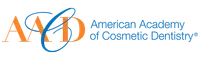 Logo of American Academy of Cosmetic Dentistry with stylized orange and blue text and graphic elements.