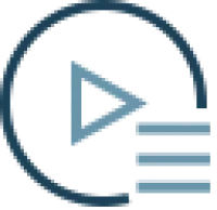 Blue play button icon with three horizontal lines inside a circular outline