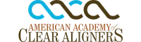 Logo of American Academy of Clear Aligners with stylized blue and brown design elements