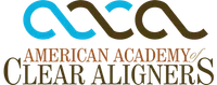 Logo of American Academy of Clear Aligners with stylized blue and brown letters AACA