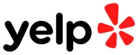 Yelp logo with black lowercase letters and a red burst symbol on a transparent background.