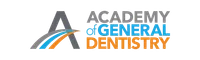 a logo with a yellow and blue background