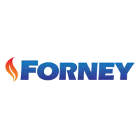 Forney logo with blue gradient text and red-orange flame icon on a white background