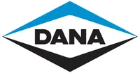 Dana logo with bold black lettering inside a diamond shape split with blue on top and black at bottom
