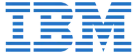 IBM logo with bold blue horizontal stripes forming the letters IBM on a white background