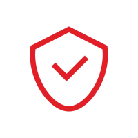 Red shield icon with a checkmark symbolizing security and protection on a transparent background.
