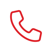 Red telephone handset icon on a transparent background representing phone call or communication
