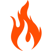Bright orange flame icon with stylized, curved flames on a transparent background