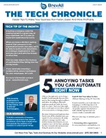 Newsletter page from BrevAll Technologies with tips on automating tasks and improving business tech efficiency.