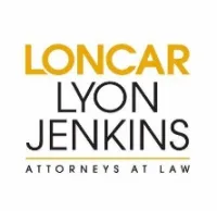 Loncar Lyon Jenkins attorneys at law logo with bold gold and black text on a white background