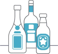 a group of white and blue bottles