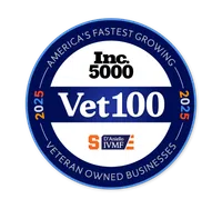 Inc. 5000 Vet100 2025 badge for America’s fastest growing veteran owned businesses by D’Aniello IVMF.