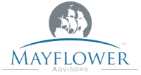 Mayflower Advisors logo featuring a gray Mayflower ship silhouette above blue stylized company name and tagline.
