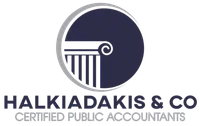 Logo of Halkiadakis & Co Certified Public Accountants featuring classical column design inside a circle.