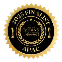 Gold and black 2025 Finalist APAC badge for MSP Titans of the Industry Awards with laurel wreath and trophy icons