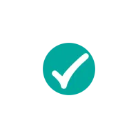 White checkmark inside a teal circle symbolizing approval or confirmation on black background