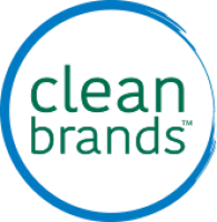 Clean Brands logo with green text encircled by a blue ring on a white background