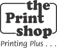 Logo of The Print Shop featuring bold text and tagline Printing Plus