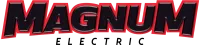 Bold black MAGNUM text with a red outline in a curved design on a transparent background