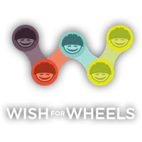 Wish For Wheels logo featuring five smiling faces in colorful circles connected in a W shape above the text.