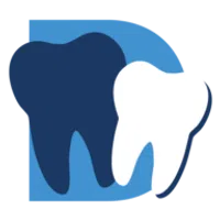 Blue and white tooth icons overlapping on a blue square background representing dental care.