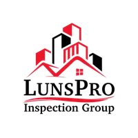 LunsPro Inspection Group logo with red and black buildings and rooftops graphic