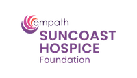 Empath Suncoast Hospice Foundation logo with purple and pink swirl icon on black background