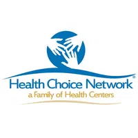 Health Choice Network logo with three hands inside a blue circle and tagline a Family of Health Centers