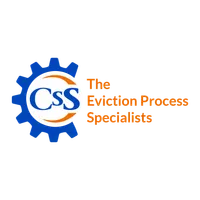 Css logo with blue gear and orange text The Eviction Process Specialists on a white background.
