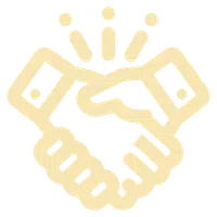 Illustration of two hands shaking with emphasis marks above, symbolizing agreement or partnership.