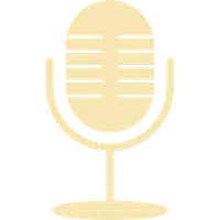 Beige vintage-style microphone icon with horizontal lines and stand on transparent background