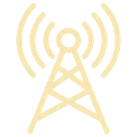 Beige radio tower icon with concentric signal waves on a transparent background
