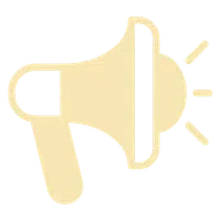 Beige megaphone icon with sound waves indicating announcement or communication