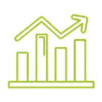 Green bar chart with upward trending arrow symbolizing growth and positive business performance