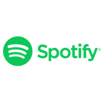 Green Spotify logo with a circular icon featuring curved sound waves and the word Spotify in green text.