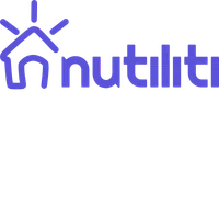 Nutiliti logo with stylized house and sun rays in blue representing energy and home services.